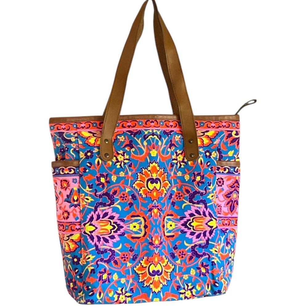 Vibrant Multicolor Boho Print Fabric Shoulder Tote Beach Bag